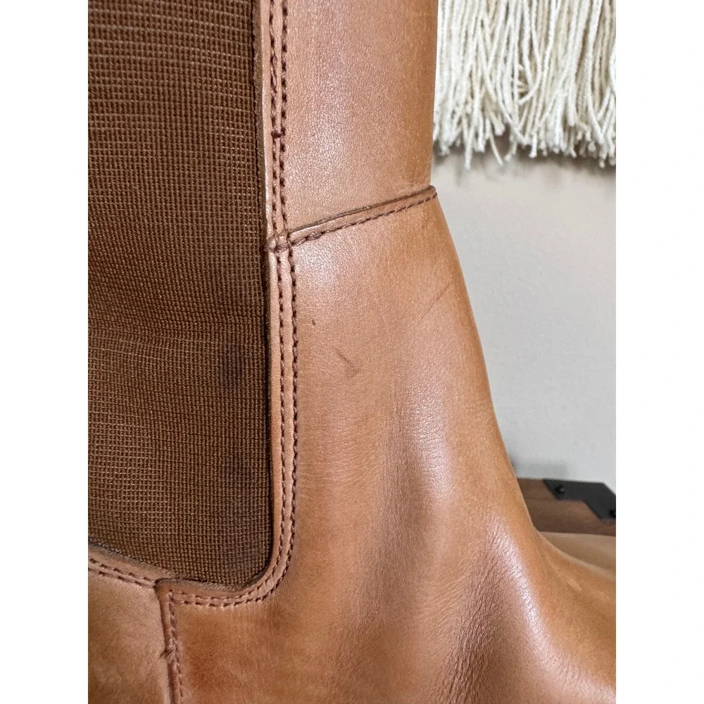 Free People MIA Justina Tan Leather Platform Block Heel Lug Sole Clog Boots Sz 9
